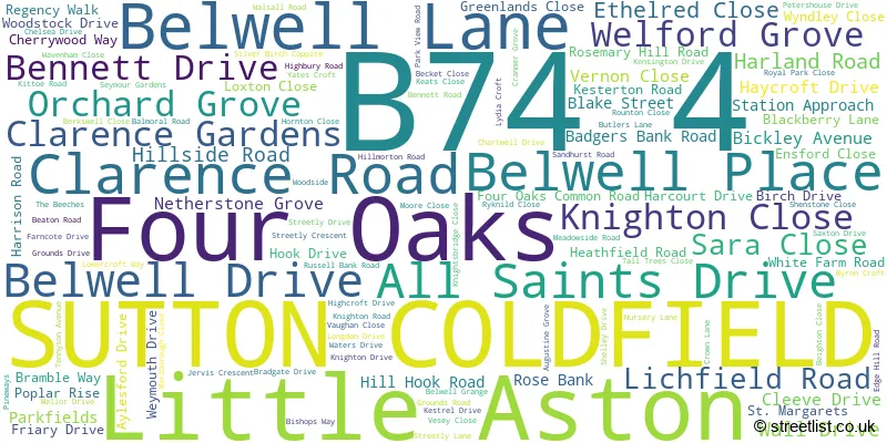 A word cloud for the B74 4 postcode